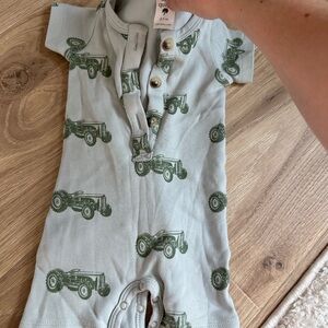 Green Tractor Print Baby Romper